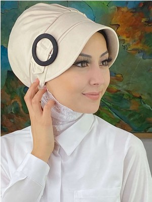 Butik AmbarTokalı Düz Tesettür Düz Ekru Şapka