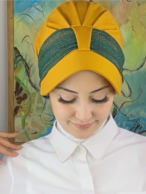 Butik AmbarCırtcırtlı Nane Yeşili Şifon Fularlı Şapka