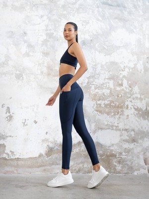 Lismina Lacivert Yanda Cepli Toparlayıcı Spor Tayt