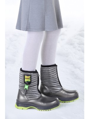 Kiko Kids Mesan Çatlak Fermuarlı Günlük Kız Çocuk Bot Ayakkabı Platin