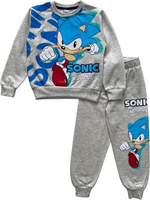 Şeker Kids Erkek Çocuk Gri Pamuklu 2 Iplik Şardonlu Sonic Figürlü Eşofman Takımı