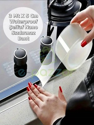 Epazzar 3 mt x 5 cm Waterproof Ocak Eviye Lavabo Küvet Klozet Derz Arası Şeffaf Nano Su Sızdırmaz Bant