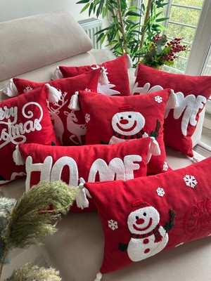 En Gözde Home Yılbaşı Noel Temalı Punch Nakışlı 7 Adet Kırlent Kılıfı