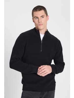 Wrangler Regular Fit Normal Kesim %100 Pamuk Fermuar Detaylı Lacivert Triko Kazak