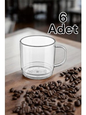 GastroPlast 6 Adet Polikarbon Plastik ( CAM DEĞİLDİR !!! ) , Kırılmaz Çizilmez Çay Kahve Bardağı 250 ml Kulplu Bardak 6 Adet