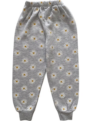 Şeker Kids Kız Çocuk Pamuklu 2 Iplik Şardonlu Gri Papatya Desen Pijama Takımı