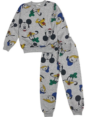 Şeker Kids Erkek Çocuk Pamuklu Gri Mickey Mouse Desen Pijama Takımı