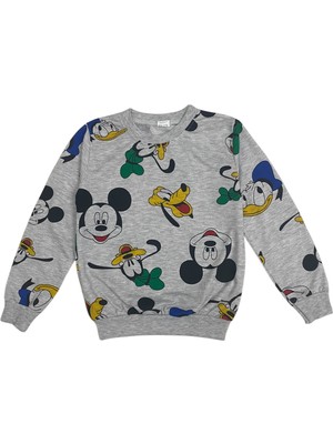 Şeker Kids Erkek Çocuk Pamuklu Gri Mickey Mouse Desen Pijama Takımı