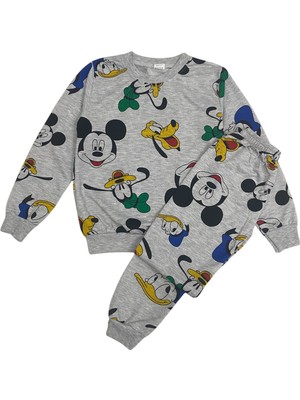 Şeker Kids Erkek Çocuk Pamuklu Gri Mickey Mouse Desen Pijama Takımı