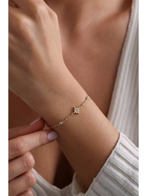 Tufanlar Kuyumculuk 14 Ayar Altın Taşlı Yıldız Bileklik EKM4845