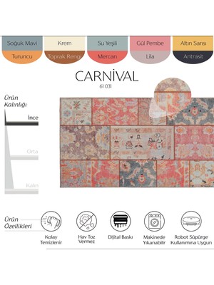 Cool Halı Carnival Renkli Patchwork Halı Yolluk Yıkanabilir Mutfak Halısı Eskitme Vintage Dokuma Şönil Halı