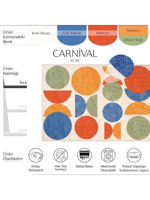 Cool Halı Carnival Renkli Halı Yolluk Geometrik Soyut Desenli Şönil Halı Makinede Yıkanabilir Mutfak Halısı