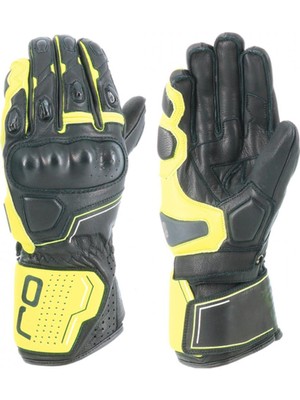 Oj Sleek Siyah/sarı Korumalı Uzun Racıng Deri Eldiven L