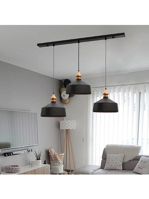 Woodhub Üçlü Köşeli Siyah Sarkıt Lamba Yemek Masası Oturma Odası Mutfak Salon Otel Showroom