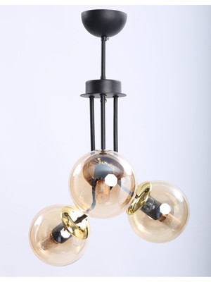 Woodhub Arzum Siyah Gold 3 Bal Camlı Avize