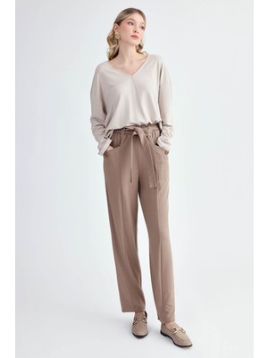 Beli Kuşaklı Modal Kumaş Salaş Pantolon