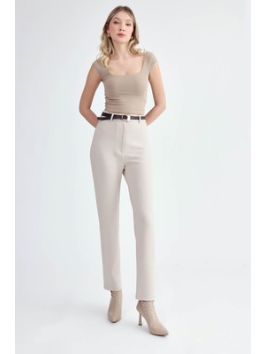 Yüksek Bel Kemerli Modal Pantolon