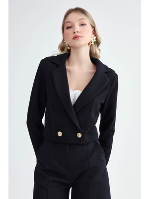 Gold Düğmeli Kruvaze Crop Ceket