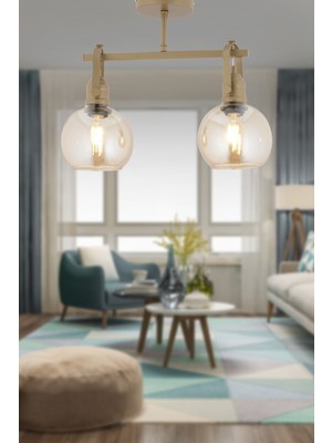Woodhub Cherish 2'li Eskitme Bal Camlı Modern Oturma Odası Salon Avize