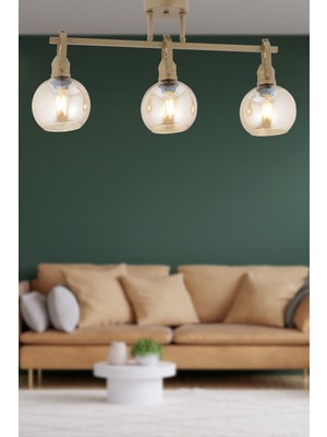 Woodhub Cherish 3'lü Sıralı Eskitme Bal Camlı Modern Oturma Odası Salon Avize