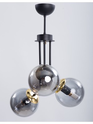 Woodhub Arzum Siyah Gold 3 Füme Camlı Avize