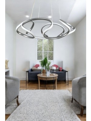 Woodhub Lizbon Modern Tasarım Gri Renk Beyaz Ledli Cafe - Mutfak - Salon LED Avize