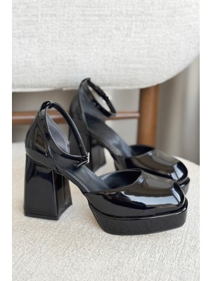 Moda Adam Kadın Gander Platformlu Topuklu Ayakkabı Siyah-Rugan