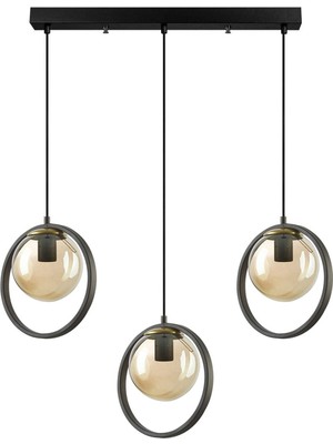 Woodhub Nina Modern Tasarım Siyah Renk Bal Camlı Sıralı Salon - Mutfak - Yatak Odası 3 Lü Avize