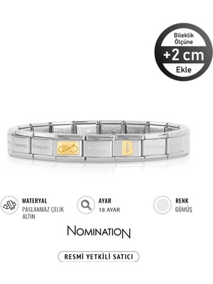 Nomination Italy Composable 18K Altın El Yazısı Love & 18K Altın B Harfi Paslanmaz Çelik Silver Silver