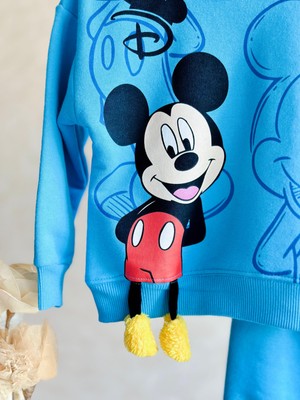 Magu Erkek Çocuk Mavi Mickey Mouse Desenli Pamuklu Sweatshirt Eşofman Alt-Üst Takım