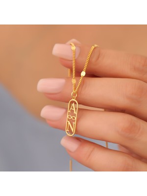 Nox Jewelry 14 Ayar Altın Kaplama Sonsuzluk Detaylı Harfli Dikey Plaka Gümüş Kolye – Kişiye Özel Minimal Tasarım -  CN00372