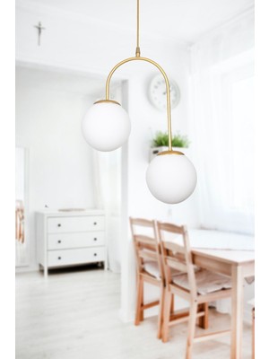 Woodhub Janin Modern Sarkıt Eskitme Renk Gövde Beyaz Cam Salon - Mutfak - Yatak Odası 2 Li Avize