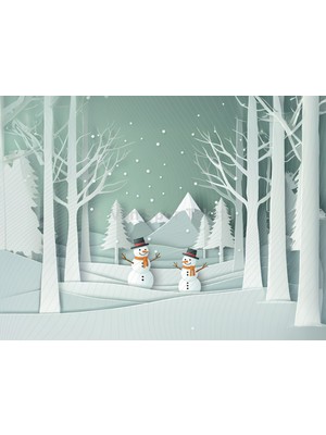 Venspor Karton Stil Kış Manzarası ve Sevimli Kardan Adamlar 200X150CM Stüdyo Arka Plan Fonu