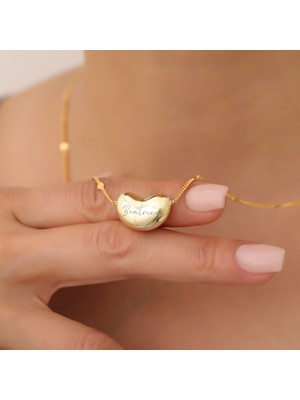 Nox Jewelry 14 Ayar Altın Mikron Kaplama Kişiye Özel Fasulye Form İsimli Gümüş Kolye – Bombeli Minimal Tasarım -  CN00374