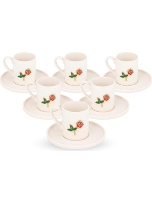 Miras Home Gül Aksesuarlı 6 Kişilik Derya Porselen Kahve Seti