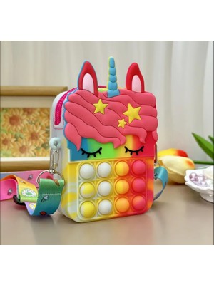 Silikon Sevimli Askılı Pop-It Unicornlu Kız Çocuk Cüzdan Çanta Çocuk Para Taşıma Çantası