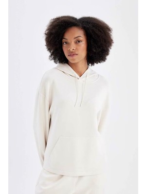 Oversize Geniş Kalıp Premium Kapüşonlu Ekru Kadın Sweatshirt B5206AX/ER218