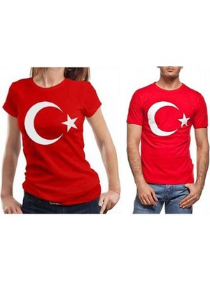 Unisex Kırmızı Türk Bayraklı Kısa Kol T-Shirt