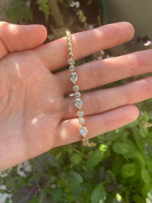 Anetta Jewelry Altın Kaplama Xuping (17 Cm) Gold Renk Damla Zirkon Taşlı Kararmaz Çelik Bileklik Çelik takı