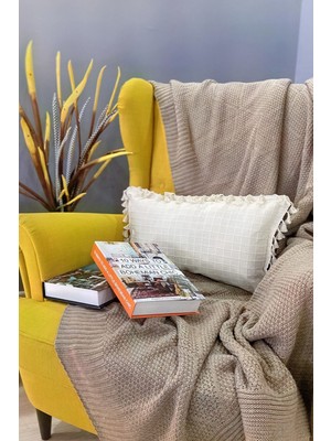 Sister Home Design Natural  Organik Pamuklu, Püsküllü, Dikdörtgen Kırlent Kılıfı