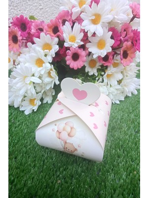 Emtory Home 25 Adet Pembe Ayıcık Balonlu Model Kalpli Hediye Kutusu - 6 Ay Kına Hediyelik - Şeker Kutusu - Baby