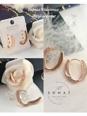 Sonat Collection Xuping Vip Seri Rose Gold Renk Zirkon Taşlı Çelik Küpe