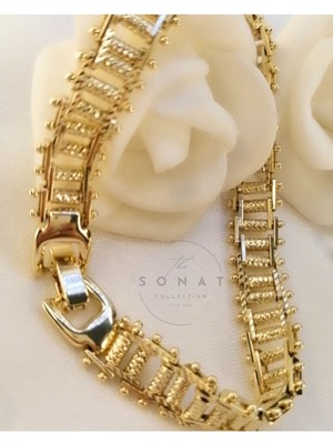 Sonat Collection Vip Seri 19 cm Xupıng Karama, Solma Yapmayan 14 k Gold Renk Hasır Çelik Bileklik