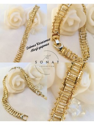 Sonat Collection Vip Seri 19 cm Xupıng Karama, Solma Yapmayan 14 k Gold Renk Hasır Çelik Bileklik