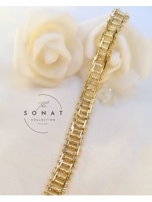 Sonat Collection Vip Seri 19 cm Xupıng Karama, Solma Yapmayan 14 k Gold Renk Hasır Çelik Bileklik