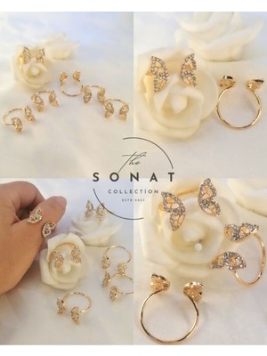 Sonat Collection Vip Seri Xupıng Solmaz, Kararma Yapmaz Gold Zirkon Taş Kelebekli Ayarlanabilir Yüzük