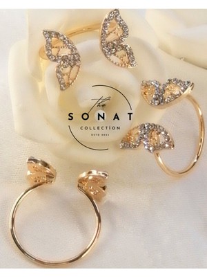 Sonat Collection Vip Seri Xupıng Solmaz, Kararma Yapmaz Gold Zirkon Taş Kelebekli Ayarlanabilir Yüzük