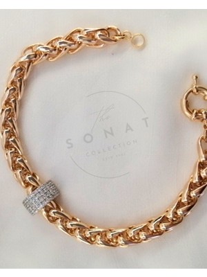 Sonat Collection Xupıng 21 Cm. Rose Gold Zirkon Taşlı Örme Zincir Bileklik