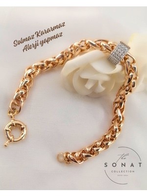 Sonat Collection Xupıng 21 Cm. Rose Gold Zirkon Taşlı Örme Zincir Bileklik