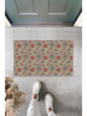 bebekokusu Dijital Baskı Kırmızı Çiçek Kapı Paspası K-3070